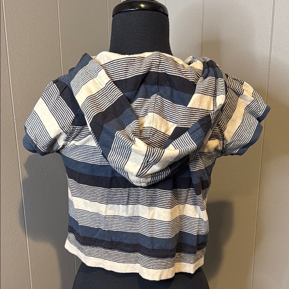 E Free People Women’s Small Striped Navy and Cream Cropped Hoodie - Picture 5 of 6